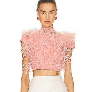 Cult Gaia Sosha Pink Feathered Crop Top